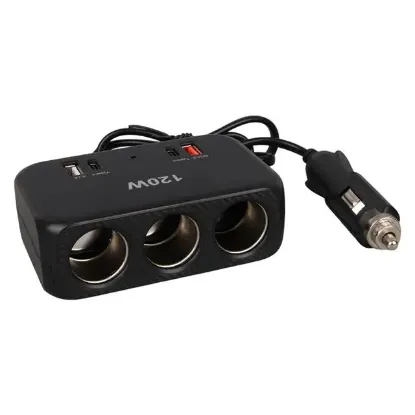Olesson 1656 12-24V Çift USB + Çift TYPE-C 120W 80cm Kablolu 3'lü Araç Çakmak Çoklayıcı resmi