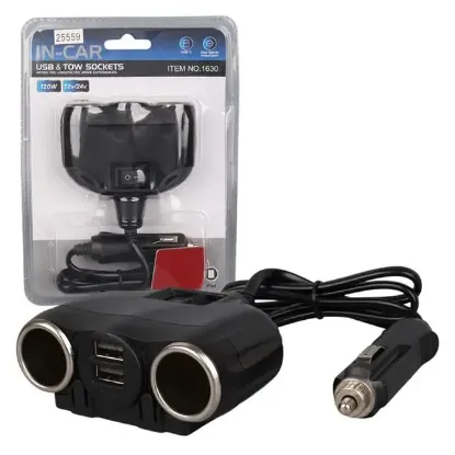 Olesson 1630 12-24V Çift USB Girişli 120W 80cm Kablolu 2'LI Araç Çakmak Çoklayıcı resmi