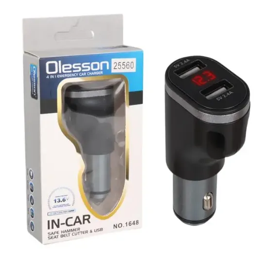 Olesson 1648 12-24V Çift USB Girişli 5V-2.4A Dijital Voltaj Ekranlı Araç Çakmaklık Şarj Aleti resmi