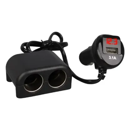 Olesson 1641 12-24V Tek USB Girişli 120W 80cm Kablolu Dijital Voltaj Ekranlı 2'li Araç Çakmak Çoklayıcı resmi
