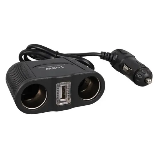 Olesson 1645 12-24V Tek USB Girişli 100W 70cm Kablolu 2'li Araç Çakmak Çoklayıcı resmi