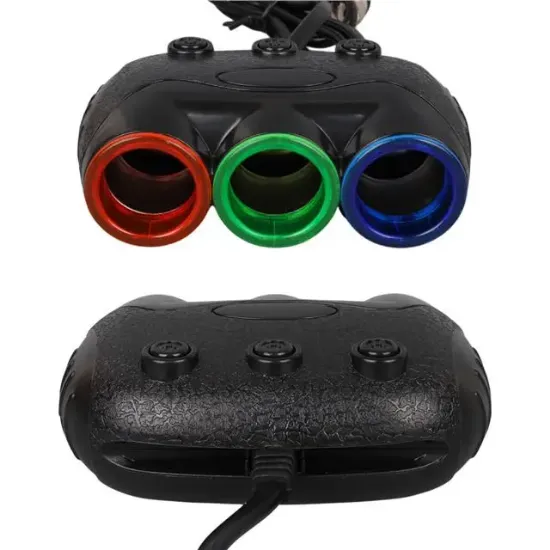 Olesson 1633 12-24V Tek USB Girişli 120W 80cm Kablolu Dijital Voltaj Ekranlı 3'lü Araç Çakmak Çoklayıcı resmi