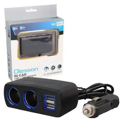 Olesson 1638 12-24V Çift USB Girişli 120W 80 CM Kablolu 2'LI Araç Çakmak Çoklayıcı resmi