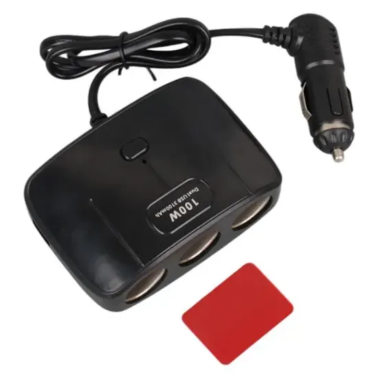 Olesson 1635 12-24V Çift USB Girişli 100W 70 CM Kablolu 3'LÜ Araç Çakmak Çoklayıcı 100x66x40mm resmi