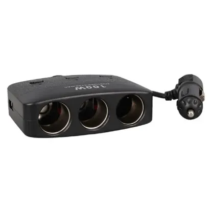 Olesson 1636 12-24V Çift USB Girişli 100W 70 CM Kablolu 3'LÜ Araç Çakmak Çoklayıcı resmi