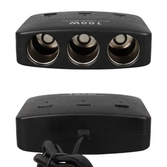 Olesson 1636 12-24V Çift USB Girişli 100W 70 CM Kablolu 3'LÜ Araç Çakmak Çoklayıcı resmi