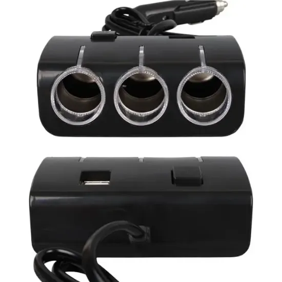 Olesson 1506 12-24V Çift USB Girişli 120W 80 CM Kablolu 3'LÜ Araç Çakmak Çoklayıcı resmi