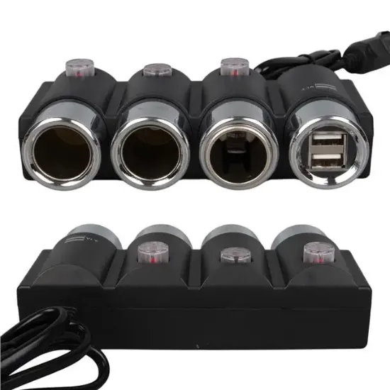 Olesson 1508 12-24V Çift USB Girişli 120W 80cm Kablolu 3'lü Araç Çakmak Çoklayıcı resmi