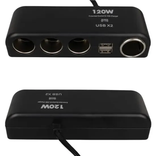 Olesson 1525 12-24V Çift USB'LI 120W 80cm Kablolu 4'LÜ Araç Çakmak Çoklayıcı resmi