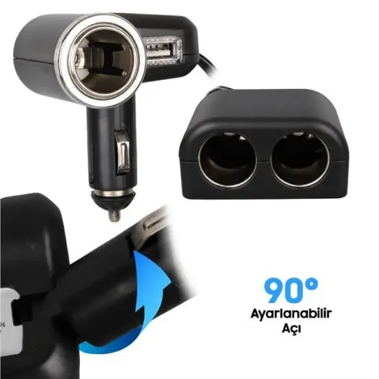 Olesson 1526 12-24V Tek USB Girişli 120W 80 CM Kablolu 3'LÜ Araç Çakmak Çoklayıcı resmi