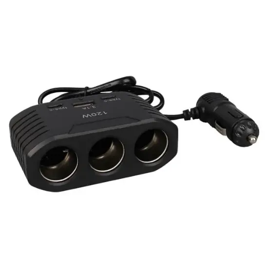 Olesson 2012 12-24V Çift TYPE-C - Tek USB Girişli 120W 80cm Kablolu 3'LÜ Araç Çakmak Çoklayıcı resmi