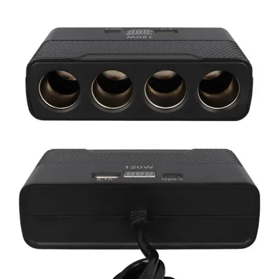 Olesson 2014 12-24V Type-C + USB-A Girişli 120W 80cm Kablolu 4'lü Araç Çakmak Çoklayıcı resmi