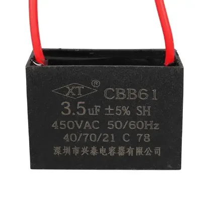 3.5UF 450VAC Siyah 10cm Kablolu Kare Tip Kutupsuz Kondansatör resmi