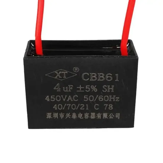 4UF 450VAC Siyah 10cm Kablolu Kare Tip Kutupsuz Kondansatör resmi