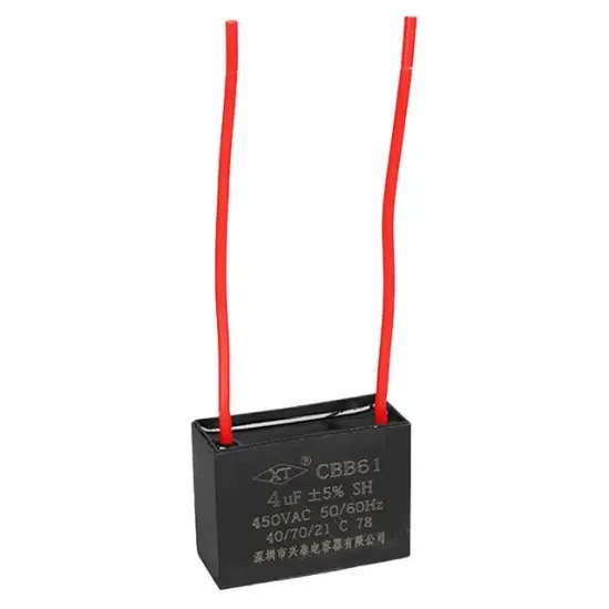 4UF 450VAC Siyah 10cm Kablolu Kare Tip Kutupsuz Kondansatör resmi