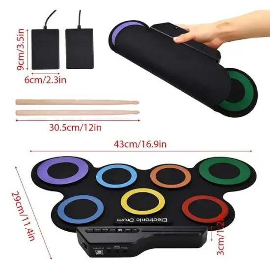 Magicvoice G3002R 7 Ped Gökkuşağı Renkli Elektronik Roll Up Davul Kiti resmi