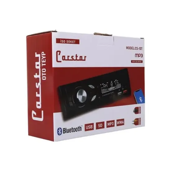 Carstar CS-107 Çift USB/SD/FM/AUX/Bluetooth Kumandalı Oto Teyp 4X60 Watt resmi