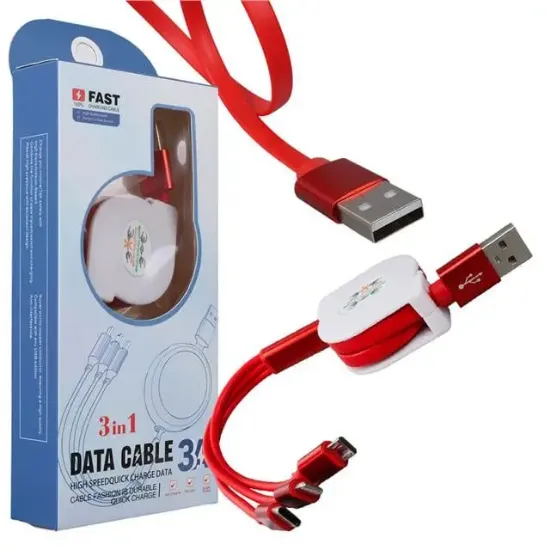 PowerMaster PM-26345 3 IN 1 Kırmızı Şarj Kablosu resmi