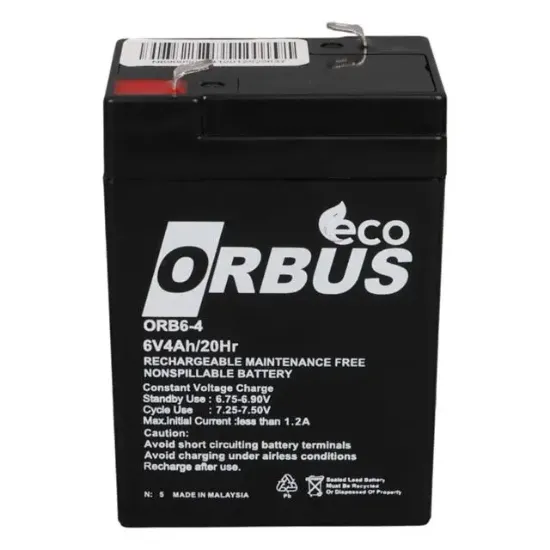Orbus Eco ORB6-4 6 Volt 4 Amper Kuru Işıldak Aküsü (70x48x101 Mm) resmi