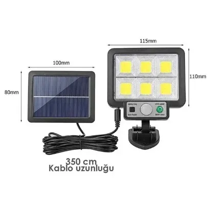 Powermaster JX-F72 Solar Panelli Hareket Sensörlü Üç Modlu Duvar Lambası resmi
