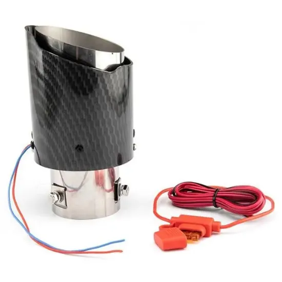 PowerMaster PM-20518 Karbon Fiber Görünümlü Işıklı Egzoz Başlığı Modifiye Ucu (Sabit Mavi/Kırmızı LED) resmi