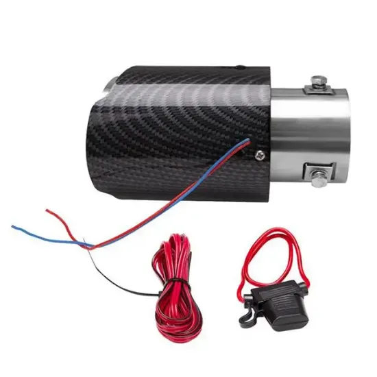 PowerMaster PM-20518 Karbon Fiber Görünümlü Işıklı Egzoz Başlığı Modifiye Ucu (Sabit Mavi/Kırmızı LED) resmi