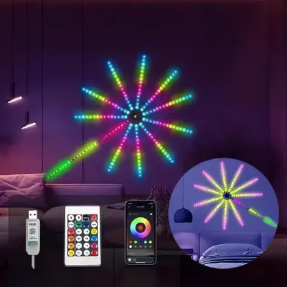 Sunup SN-22231 Bluetooth Havai Fişek LED Seti Sese Duyarlı RGB Rengi Akıllı Şerit Işık 200+ Efektli Oda Aydınlatma resmi