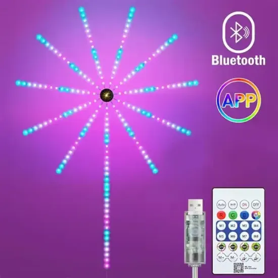Sunup SN-22231 Bluetooth Havai Fişek LED Seti Sese Duyarlı RGB Rengi Akıllı Şerit Işık 200+ Efektli Oda Aydınlatma resmi