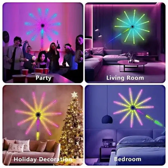 Sunup SN-22231 Bluetooth Havai Fişek LED Seti Sese Duyarlı RGB Rengi Akıllı Şerit Işık 200+ Efektli Oda Aydınlatma resmi