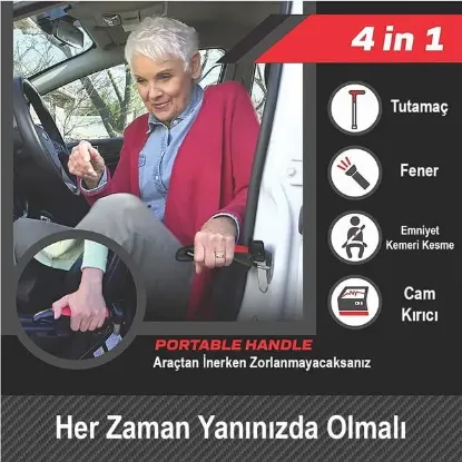 Sunup SN-26713 Araç İniş Destek Kolu Cam Kırıcı Fener Emniyet Kemeri Kesici Çok Fonksiyonlu resmi
