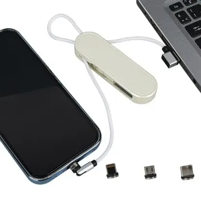 Powermaster PM-25905 Beyaz 3in1 (Type C- Lightning-Micro Usb) Manyetik Uç Taşınabilir Şarj Kablosu resmi