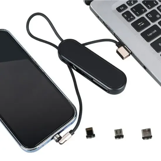Powermaster PM-25906 Siyah 3in1  (Type C- Lightning- Micro Usb) Manyetik Uç Taşınabilir Şarj Kablosu resmi