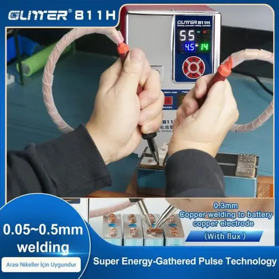 Glitter 811H Şarjlı Pil Profesyonel Bakır - Nikel Punta Kaynak Makinesi 36KW/42KW 7000A resmi