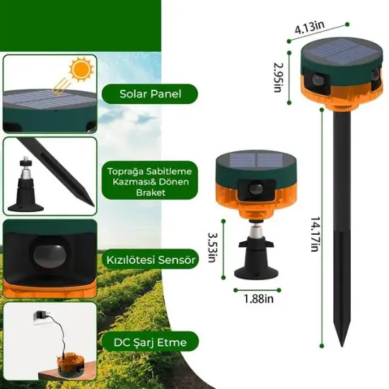 PowerMaster PM-26947 13 Farklı Sesli Hayvan Kovucu Alarm Cihazı Mikrofonlu Solar Panelli resmi