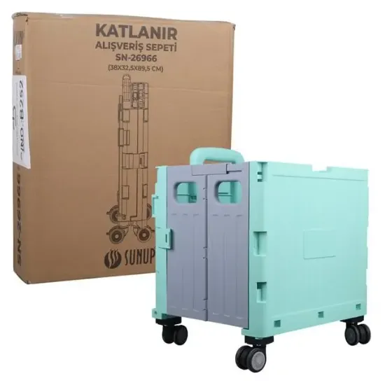 Sunup SN-26966 Katlanabilir Market Pazar Kamp Tekerlekli Alışveriş Arabası 60KG Kapasiteli resmi