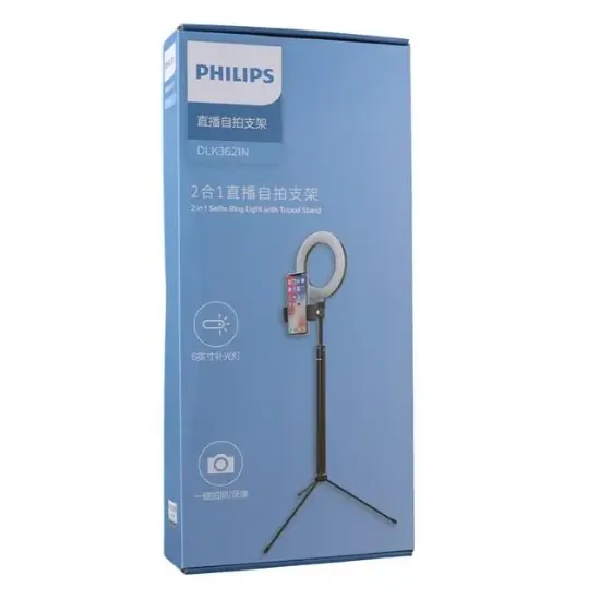 Philips 2in1 Tripod Standlı Youtube Tiktok Selfie Çekim Işıklı Telefon Tutucu - Makyaj Işığı DLK3621N/93 resmi