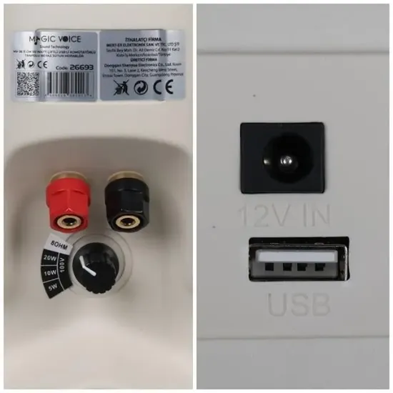 MagicVoice MV-36 11 CM 50 Watt Komütatörlü Hat Trafolu Krem Beyaz Sütun Hoparlör (2'li Takım) resmi