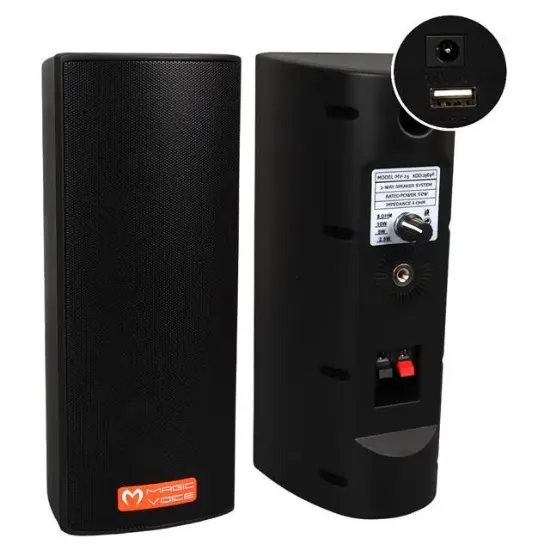 MagicVoice MV-26 2x7.5 CM 50 Watt Komütatörlü Hat Trafolu Siyah Sütun Hoparlör (2'li Takım) resmi