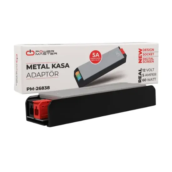 PowerMaster PM-26838 12 Volt 5 Amper 60 Watt Slim Metal Kasa Adaptör 148x43x27mm resmi