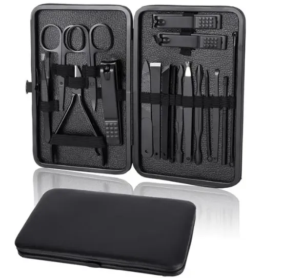 Sunup SN-27099 Siyah Paslanmaz Çelik 18in1 Profesyonel Manikür Tırnak Bakım Seti resmi