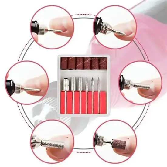 Sunup SN-27091 Hız Ayarlı Tırnak Freze Törpü Manikür Pedikür Seti 6 Başlıklı Elektrikli AC220V resmi