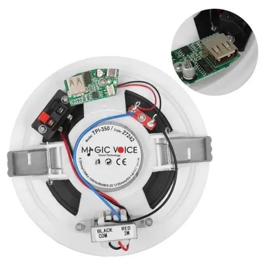 MagicVoice TPI-350 5.25" (13.5 CM) Hat Trafolu Alçıpan/Asma Tavan Tipi Hoparlör (6W RMS - MP3 USB Uyumlu) - Beyaz resmi