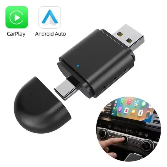 PowerMaster PM-27447 Kablosuz Carplay - Android Auto Çevirici Dönüştürücü Adaptör İki Girişli USB - TYPE-C resmi