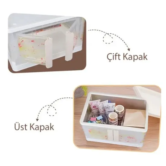 Sunup SN-25883 72L Katlanabilir Plastik Saklama Kutusu Renkli Kapaklı Tekerlekli 40x64x37cm resmi