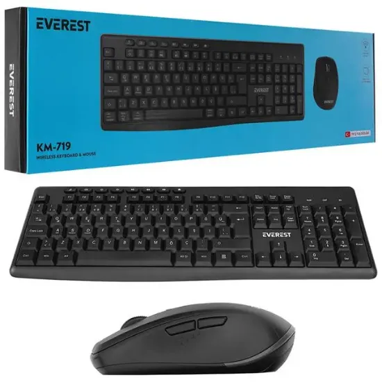 Everest KM-719 Siyah 2in1 Kablosuz Q Multimedia Klavye + Mouse Set resmi