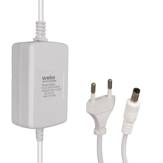 Weko Tottolet 1200 12 Volt - 3.2 Amper 5.5 2.5 Uçlu Yerli Üretim Plastik Kasa Beyaz Masaüstü Adaptör resmi