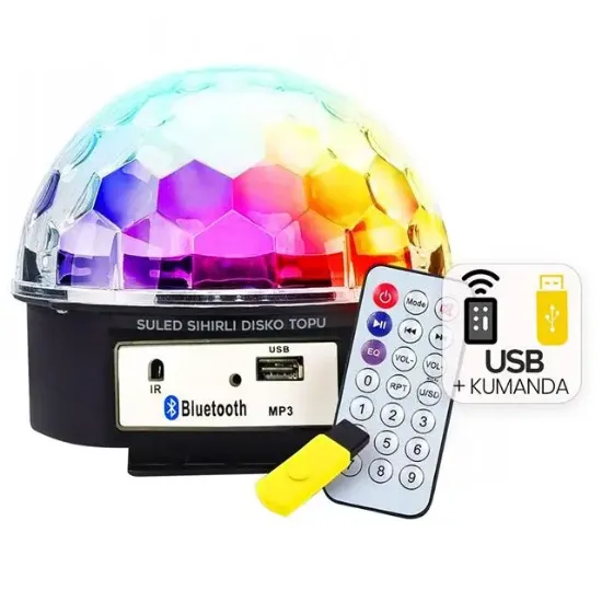 Ledx GM-0803B Sihirli Led Dönen Disko Topu Hoparlör Kablosuz USB/Mp3/Bluetooth Kumandalı 360 Derece resmi
