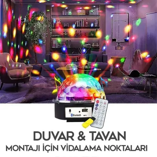 Ledx GM-0803B Sihirli Led Dönen Disko Topu Hoparlör Kablosuz USB/Mp3/Bluetooth Kumandalı 360 Derece resmi