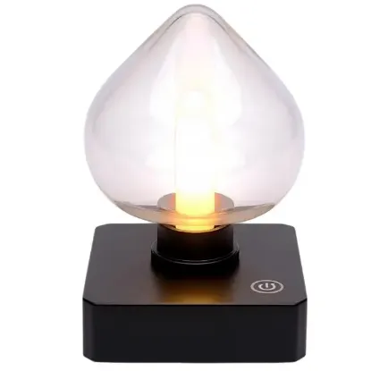 Ledx YQX-ANL95-B03 Amber Renkli Alev Efektli Dokunmatik Masa Lambası 800mAh Şarjlı (Şeffaf Kalpli) resmi