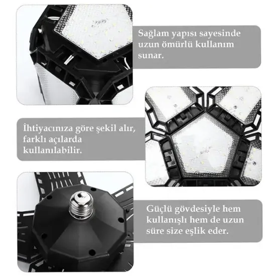 Ledx Ayarlanabilir Açılı 4 Kanatlı 108 Smd Ledli Galaxy Projektör Işığı 50W 5500 Lumen E27 32cm Çap resmi